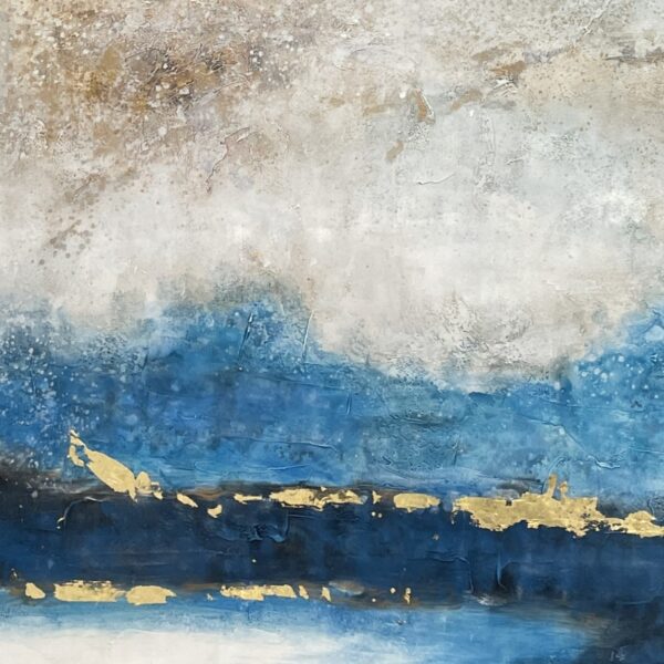 xl textured blue and gold abstract painting