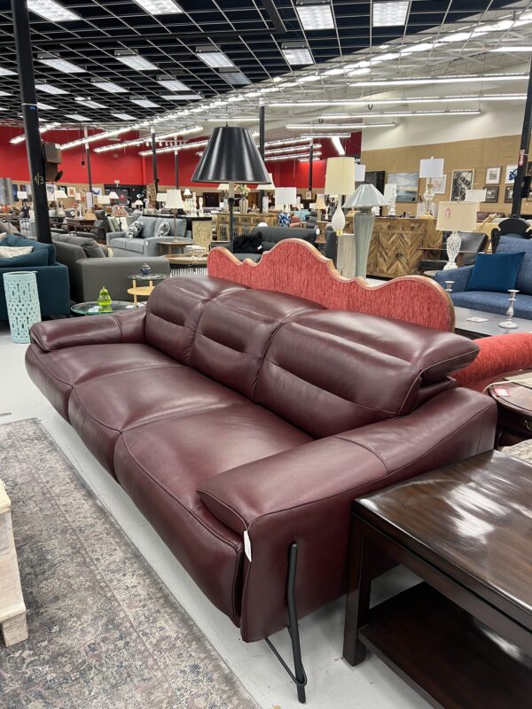 oxblood red mod leather sofa
