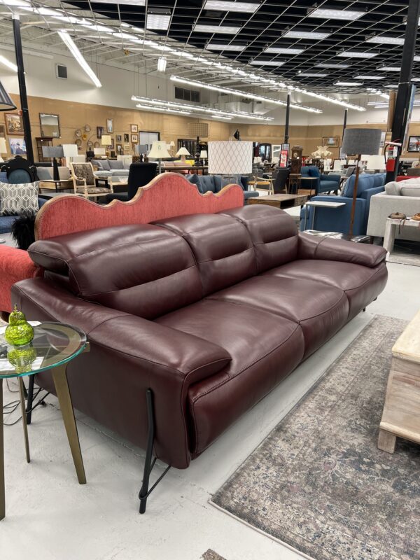 oxblood red mod leather sofa
