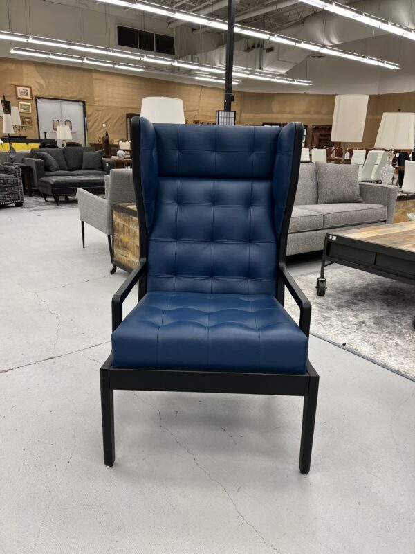 wingback chair in blue premium leather black/blue